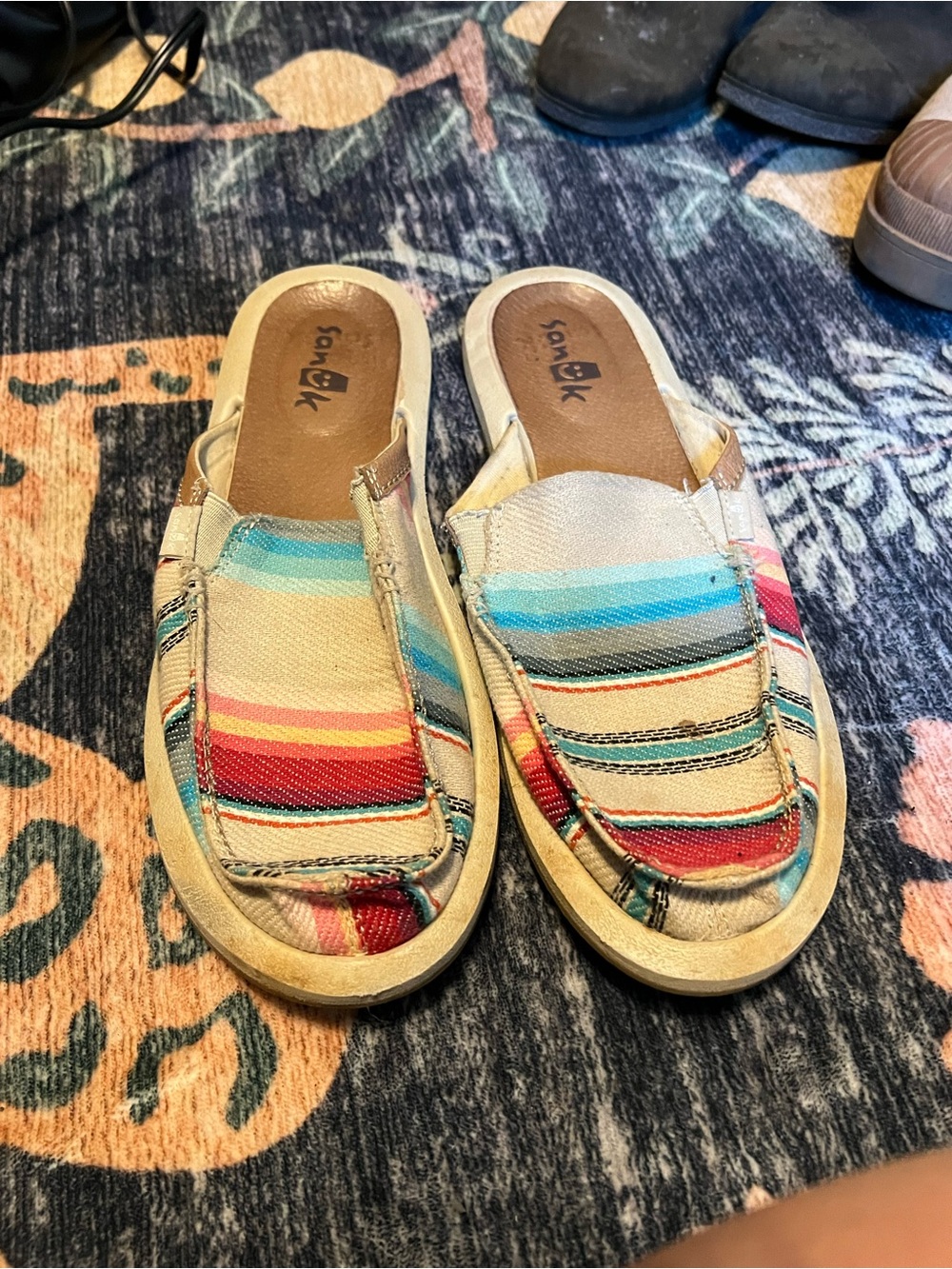 Sanuk Multicolor Striped Canvas Slip-On Mules